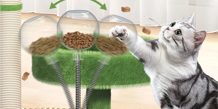 Large Multi-Functional Cat Tree & Activity Tower - All-in-One 70CM Tall Sisal Scratching Post, 31CM Diameter Plush Condo and Interactive Wobbling Feeder