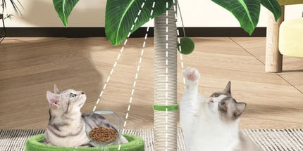 Large Multi-Functional Cat Tree & Activity Tower - All-in-One 70CM Tall Sisal Scratching Post, 31CM Diameter Plush Condo and Interactive Wobbling Feeder