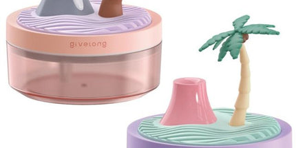 Coconut Tree & Cherry Blossom USB Portable Bionic Landscape Humidifier and Creative Potted Plant Air Diffuser - 7-Color Night Light & 2-Mode Mist Timer