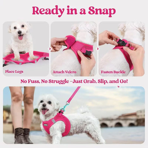 Black Breathable Dog Harness and Leash Set - Adjustable Reflective Pet Vest with Swivel Clip(Size: M)