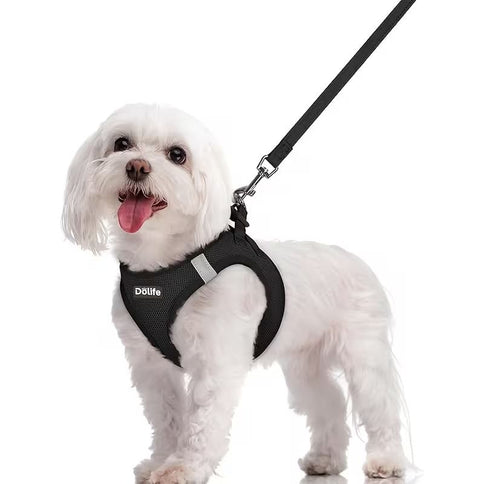 Black Breathable Dog Harness and Leash Set - Adjustable Reflective Pet Vest with Swivel Clip(Size: XL)
