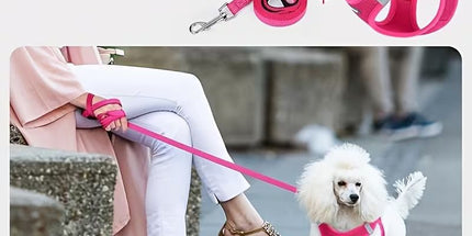 Rose red Breathable Dog Harness and Leash Set - Adjustable Reflective Pet Vest with Swivel Clip(Size: XS)