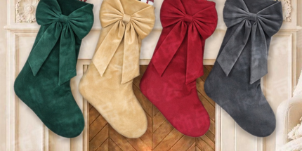 18 Inch Oversized Luxury Velvet Christmas Stocking with Bow & Loop, Fireplace Hanging Gift Bag, Holiday Mantel Decor and Present Holder, 4PCS Set in Red Green Grey Gold