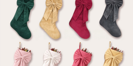 18 Inch Oversized Luxury Velvet Christmas Stocking with Bow & Loop, Fireplace Hanging Gift Bag, Holiday Mantel Decor and Present Holder, 4PCS Set in Red Green Grey Gold