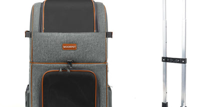 Grey Double Layer Pet Backpack and Trolley Carrier - Foldable Large Capacity Design, Breathable Mesh Window, Zipper Access, Fixing Attachment and Organised Side Storage for Travel and Vet Visits