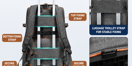 Grey Double Layer Pet Backpack and Trolley Carrier - Foldable Large Capacity Design, Breathable Mesh Window, Zipper Access, Fixing Attachment and Organised Side Storage for Travel and Vet Visits