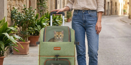 Green Double Layer Pet Backpack and Trolley Carrier - Foldable Large Capacity Design, Breathable Mesh Window, Zipper Access, Fixing Attachment and Organised Side Storage for Travel and Vet Visits