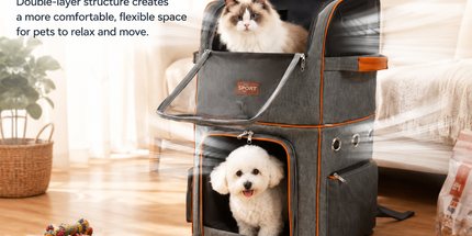 Green Double Layer Pet Backpack and Trolley Carrier - Foldable Large Capacity Design, Breathable Mesh Window, Zipper Access, Fixing Attachment and Organised Side Storage for Travel and Vet Visits
