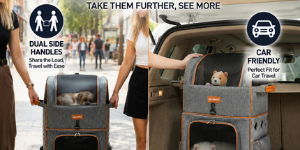 Green Double Layer Pet Backpack and Trolley Carrier - Foldable Large Capacity Design, Breathable Mesh Window, Zipper Access, Fixing Attachment and Organised Side Storage for Travel and Vet Visits