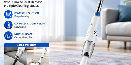 White Cordless Handheld Vacuum Cleaner with Extension Wand -  Wireless Home, Car and Pet Hair Vacuum, USB Rechargeable Lightweight Dust Mite Cleaner