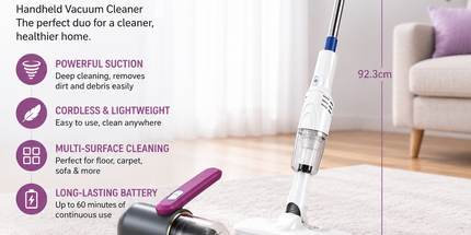 2-piece Home Cleaning  Bundle - Purple UV Mattress Mite Vacuum Cleaner & White Cordless Handheld Stick Vacuum Set, Wireless Rechargeable Home Car Pet Hair Cleaning Kit