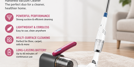 2-piece Home Cleaning  Bundle - Red UV Mattress Mite Vacuum Cleaner & White Cordless Handheld Stick Vacuum Set, Wireless Rechargeable Home Car Pet Hair Cleaning Kit