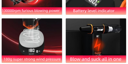 Black  High-speed Handheld Turbo Vacuum and Blower set– ABS Portable Multifunction Duster – 130000 RPM, 8000Pa Suction, 180g Air Pressure, Quick Charge, Multi-Scenario Cleaning for Home, Car, Electronics