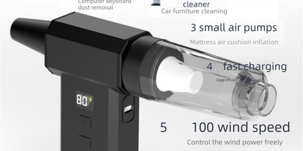 Black  High-speed Handheld Turbo Vacuum and Blower set– ABS Portable Multifunction Duster – 130000 RPM, 8000Pa Suction, 180g Air Pressure, Quick Charge, Multi-Scenario Cleaning for Home, Car, Electronics