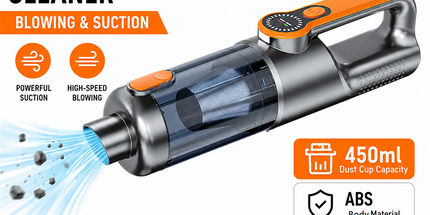 Silver and Orange Cordless Handheld Vacuum Cleaner 17000Pa High Suction Portable Rechargeable 5 in 1 Car Home Cleaning Device Multi Function Dust Removal Tool Lightweight Easy Clean ECO MAX Modes