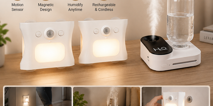 3PCS Smart Home Atmosphere Set – White USB Rechargeable Camera Humidifier & 2pcs White RGB Motion Sensor Wall Light, Magnetic Wireless Night Lamp with Remote Control for Bedroom, Living Room & Office