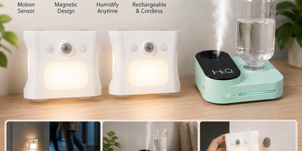 3PCS Smart Home Atmosphere Set – Green USB Rechargeable Camera Humidifier & 2pcs White RGB Motion Sensor Wall Light, Magnetic Wireless Night Lamp with Remote Control for Bedroom, Living Room & Office