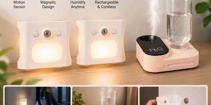 3PCS Smart Home Atmosphere Set – Pink USB Rechargeable Camera Humidifier & 2pcs White RGB Motion Sensor Wall Light, Magnetic Wireless Night Lamp with Remote Control for Bedroom, Living Room & Office