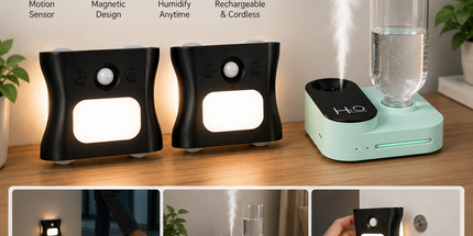 3PCS Smart Home Atmosphere Set – Green USB Rechargeable Camera Humidifier & 2pcs Black RGB Motion Sensor Wall Light, Magnetic Wireless Night Lamp with Remote Control for Bedroom, Living Room & Office