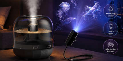 2-piece Bedroom Atmosphere Bundle –Black Ultrasonic Aroma diffuser Humidifier & Dreamy Butterfly and Marine Life Series Projector Night Light for Relaxing Home Decor, Perfect Gift for Her