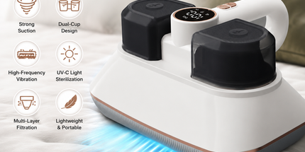 White Wireless Handheld Mite Remover Vacuum - Dual Cup Strong Suction UV Sterilization High Frequency Tapping Portable Bed Sofa Cleaner for Home