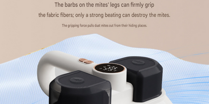 White Wireless Handheld Mite Remover Vacuum - Dual Cup Strong Suction UV Sterilization High Frequency Tapping Portable Bed Sofa Cleaner for Home