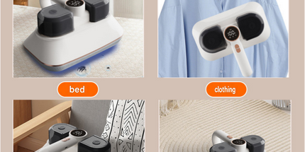 White Wireless Handheld Mite Remover Vacuum - Dual Cup Strong Suction UV Sterilization High Frequency Tapping Portable Bed Sofa Cleaner for Home