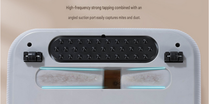 White Wireless Handheld Mite Remover Vacuum - Dual Cup Strong Suction UV Sterilization High Frequency Tapping Portable Bed Sofa Cleaner for Home