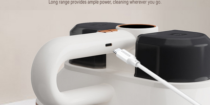 White Wireless Handheld Mite Remover Vacuum - Dual Cup Strong Suction UV Sterilization High Frequency Tapping Portable Bed Sofa Cleaner for Home