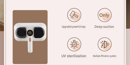 White Wireless Handheld Mite Remover and Red Manual Carpet Sweeper Combo - Dual Cup Strong Suction UV Sterilization High Frequency Tapping Portable Bed Sofa Cleaner with Triple Roller Brush carpet Push Broom for Pet Hair and small fragments