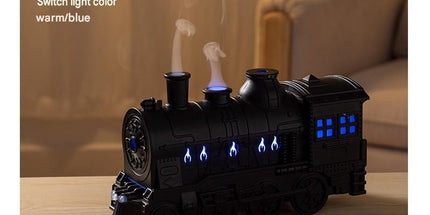 Winter Home Cleaning Comfort Kit - Black Retro Train Aromatherapy Humidifier and White Cordless UV Mite Remover Vacuum - 300ml Ultrasonic Mist with Jellyfish Smoke Ring, 400ml Dust Cup, LED Night Light, Remote Control for Bedroom and Bedding Cleaning