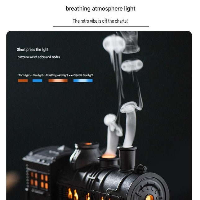 Winter Home Cleaning Comfort Kit - Brass-colored  Retro Train Aromatherapy Humidifier and White Cordless UV Mite Remover Vacuum - 300ml Ultrasonic Mist with Jellyfish Smoke Ring, 400ml Dust Cup, LED Night Light, Remote Control for Bedroom and Bedding Clea
