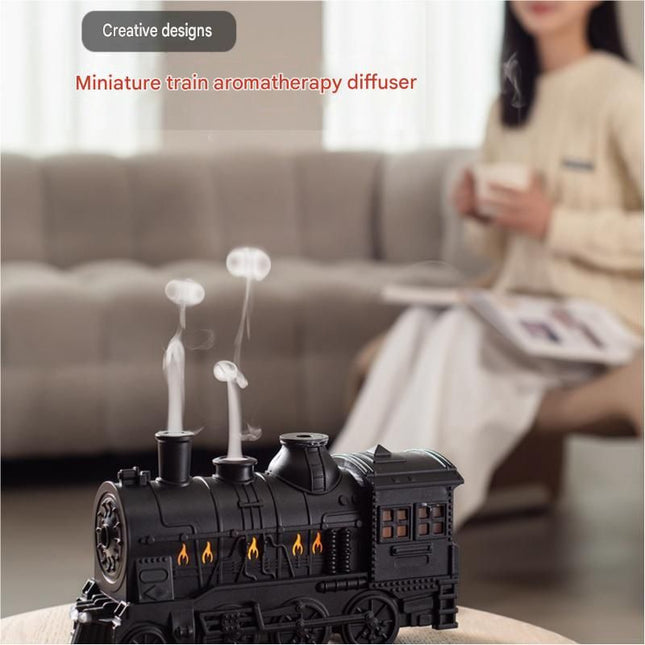 Winter Home Cleaning Comfort Kit - Silvery Retro Train Aromatherapy Humidifier and White Cordless UV Mite Remover Vacuum - 300ml Ultrasonic Mist with Jellyfish Smoke Ring, 400ml Dust Cup, LED Night Light, Remote Control for Bedroom and Bedding Cleaning