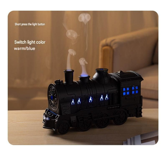 Winter Home Cleaning Comfort Kit - Silvery Retro Train Aromatherapy Humidifier and White Cordless UV Mite Remover Vacuum - 300ml Ultrasonic Mist with Jellyfish Smoke Ring, 400ml Dust Cup, LED Night Light, Remote Control for Bedroom and Bedding Cleaning