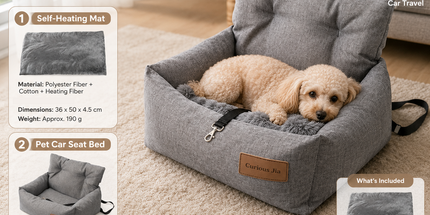Winter Pet Warmth Bundle - Grey Self Heating Mat 36x50cm & Grey Pet Car Booster Seat 55x40cm Non-Slip Safe Travel Sofa Bed for Small Dogs Cats Indoor Use