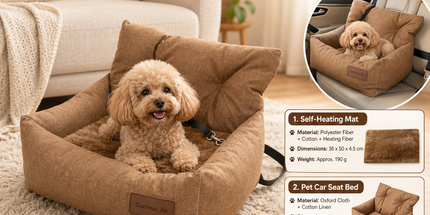 Winter Pet Warmth Bundle - Brown Self Heating Mat 36x50cm & Yellow Pet Car Booster Seat 55x40cm Non-Slip Safe Travel Sofa Bed for Small Dogs Cats Indoor Use