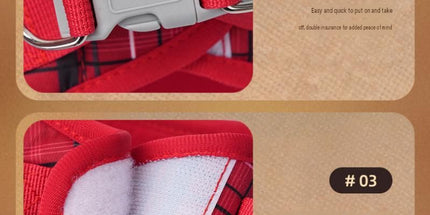 L Size Red Classic Plaid Dog Harness Set- Breathable Mesh Vest and Adjustable Collar,WIith 1.5m Lead for pet, Anti-Pull Design