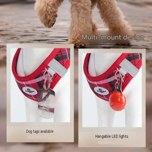 XXS Size Beige Classic Plaid Dog Harness Set- Breathable Mesh Vest and Adjustable Collar,WIith 1.5m Lead for pet, Anti-Pull Design
