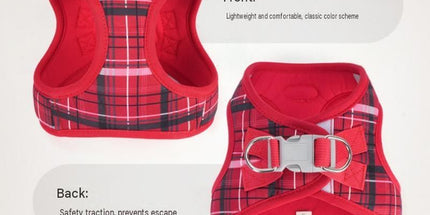 M Size Beige Classic Plaid Dog Harness Set- Breathable Mesh Vest and Adjustable Collar,WIith 1.5m Lead for pet, Anti-Pull Design