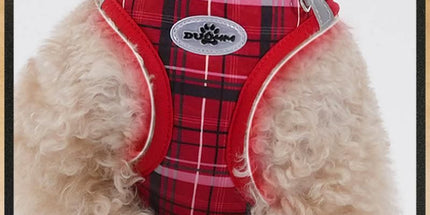 S Size Blue Classic Plaid Dog Harness Set- Breathable Mesh Vest and Adjustable Collar,WIith 1.5m Lead for pet, Anti-Pull Design