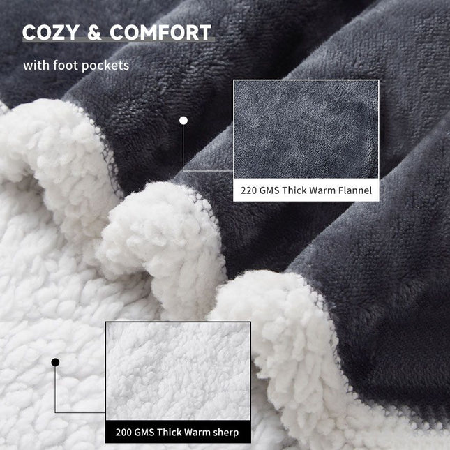 Wearable Electric Heated Blanket with Foot Pocket 127x177cm and Suede Fleece Slippers Set AU 13-14, Winter Warm Home Comfort Bundle