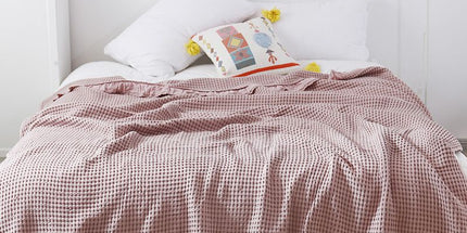 Cotton Waffle Blanket - Dark Pink Textured Throw 200x230cm for Sofa, Office and Travel Use