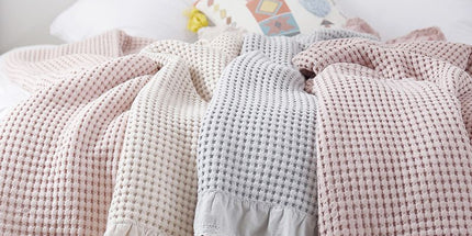 Cotton Waffle Blanket - Dark Pink Textured Throw 200x230cm for Sofa, Office and Travel Use