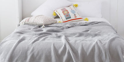 Cotton Waffle Blanket - Grey Textured Throw 200x230cm for Sofa, Office and Travel Use