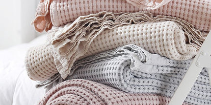 Cotton Waffle Blanket - Grey Textured Throw 200x230cm for Sofa, Office and Travel Use