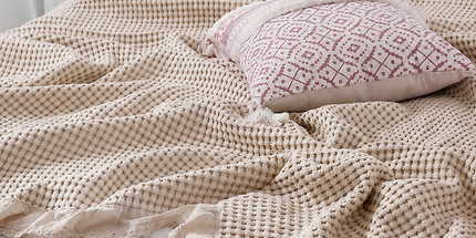Cotton Waffle Blanket - Beige Textured Throw 200x230cm for Sofa, Office and Travel Use