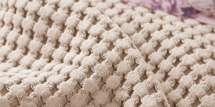 Cotton Waffle Blanket - Beige Textured Throw 200x230cm for Sofa, Office and Travel Use