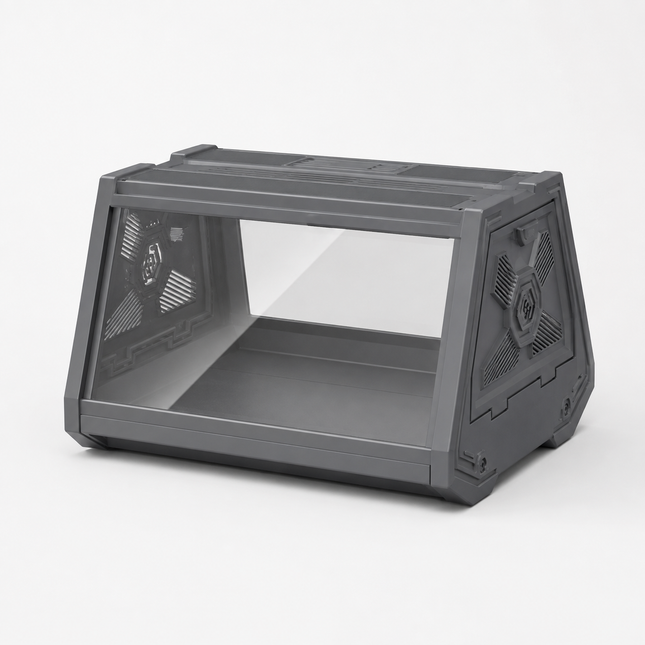Grey Desktop Reptile Terrarium Enclosure 35X25.5X22cm with Double Door Opening and Ventilation for Small Reptiles, Amphibians and Plants
