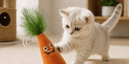 Interactive Feather Wobble Cat Toy - 2 Orange Tumbler Teaser Toys for Cats