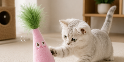 Interactive Feather Wobble Cat Toy - 2 Pink Tumbler Teaser Toys for Cats